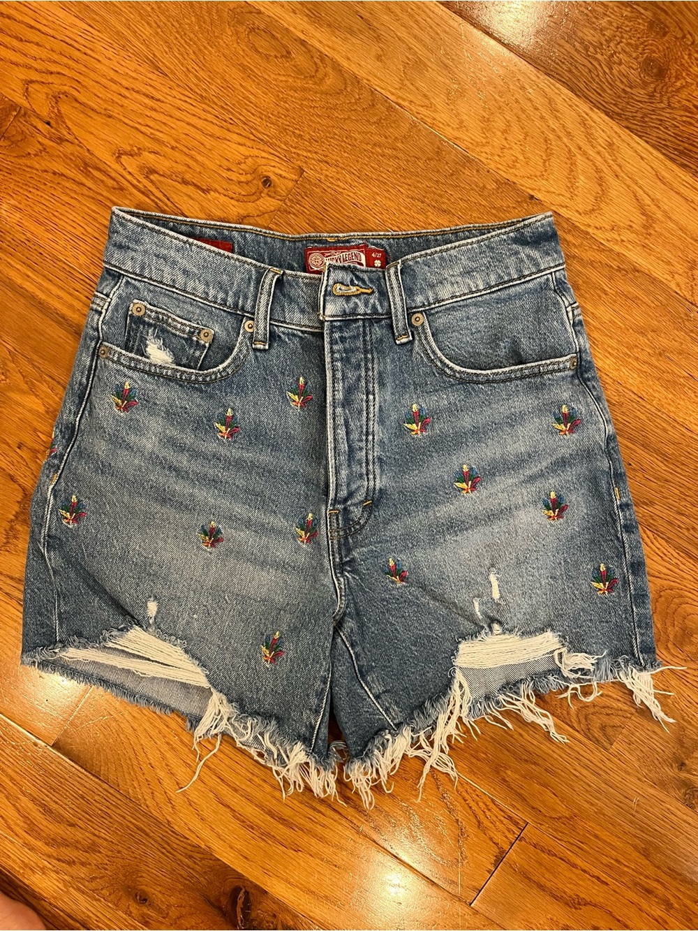 Lucky Brand Blue Embroidered Distressed Denim Jean Shorts